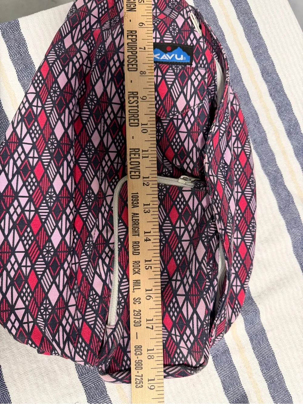 KAVU Rope Sling Backpack Pink Black Geometric Crossbody Travel Hiking Bag